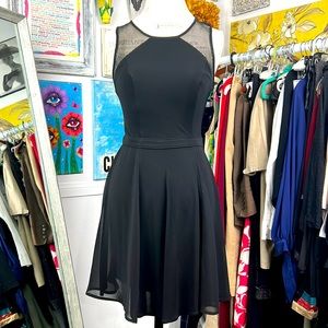 Bebe black mini dress Sz. S Sleeveless Fitted Mesh Back A-skirt